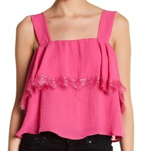 CAD Pink‎ Ruffle Top with Elegant Lace Trim NWT